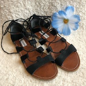 Steve Madden Womens Sandal Lace Tie Black Brown 7